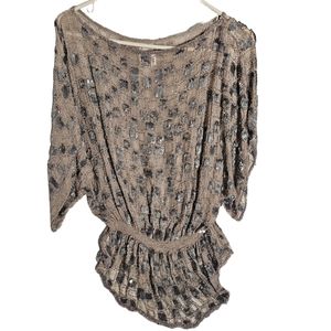 Parker 100% silk beaded sequin batwing cinched waist blouse